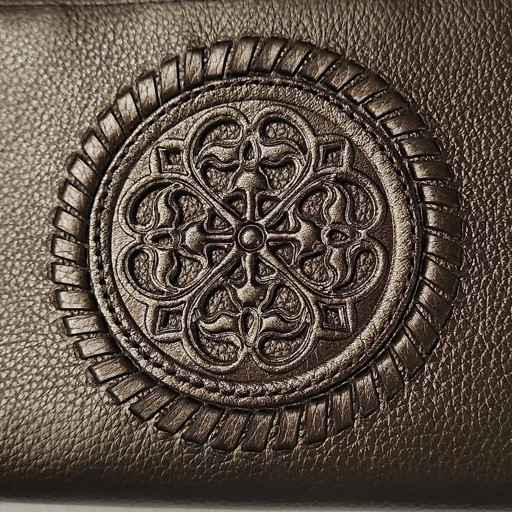 Brighton Embossed Medallion Leather Wallet in Dark Brown